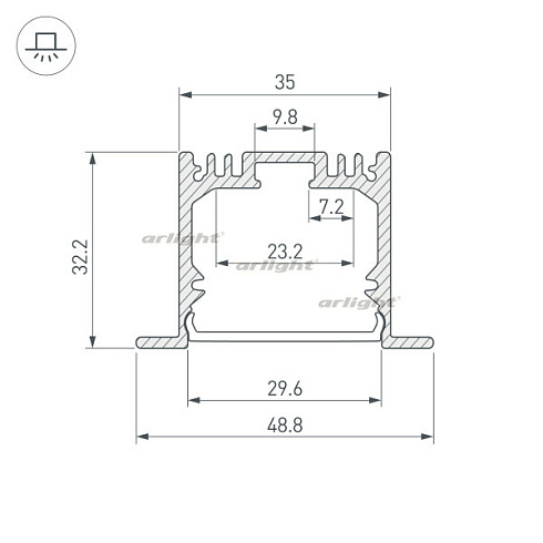 Профиль с экраном SL-LINIA49-F-2500 ANOD+OPAL (Arlight, Алюминий)