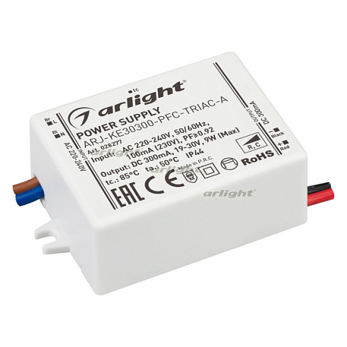 Блок питания ARJ-KE30300-PFC-TRIAC-A (9W, 300mA) (Arlight, IP44 Пластик, 5 лет)