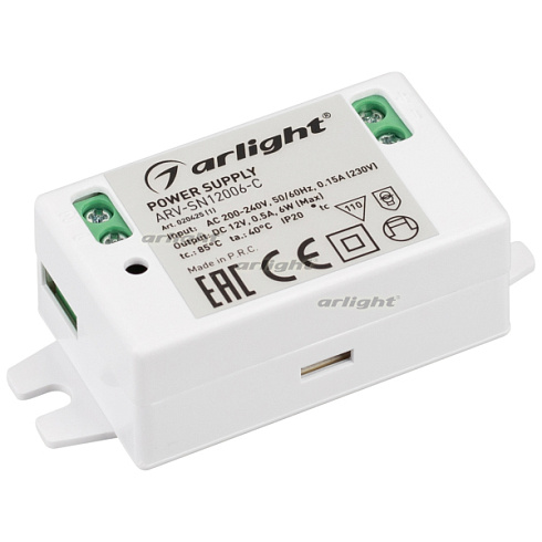 Блок питания ARV-SN12006-C (12V, 0.5A, 6W) (Arlight, IP20 Пластик, 3 года)