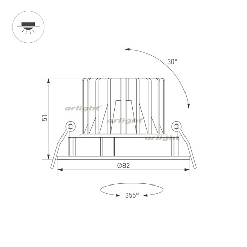 Светильник MS-FORECAST-BUILT-TURN-R82-8W Warm3000 (WH-BK, 32 deg, 230V) (Arlight, IP20 Металл, 5 лет)
