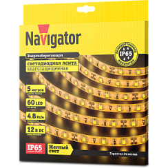 СД Лента Navigator 71 407 NLS-3528Y60-4.8-IP65-12V R5 (Желтый, 4.8W, 5м)