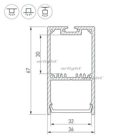 Профиль с экраном SL-LINE-3667-2500 ANOD+OPAL (Arlight, Алюминий)