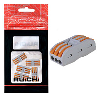 Клемма зажимная проходная PCT типа 6-контактная 3-проводная RUICHI PCT-223, 24 А, PA66, упаковка 5 шт.